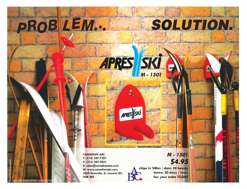Apres ski WALL MOUNT ski holder, set of 2 Black n Red